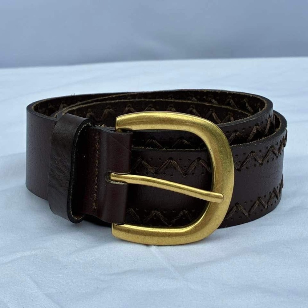 JCPenney Mens Chocolate Brown Genuine Leather Whipstitch Western Belt Size M